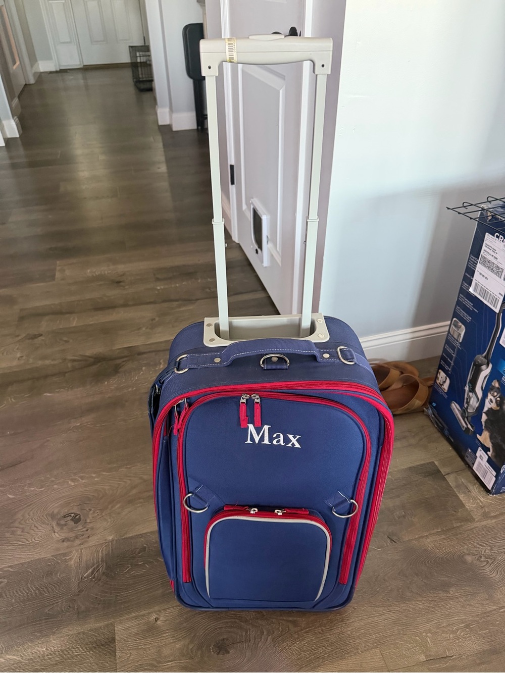Pottery Barn Navy and Red Rolling Carry-On with Monogram